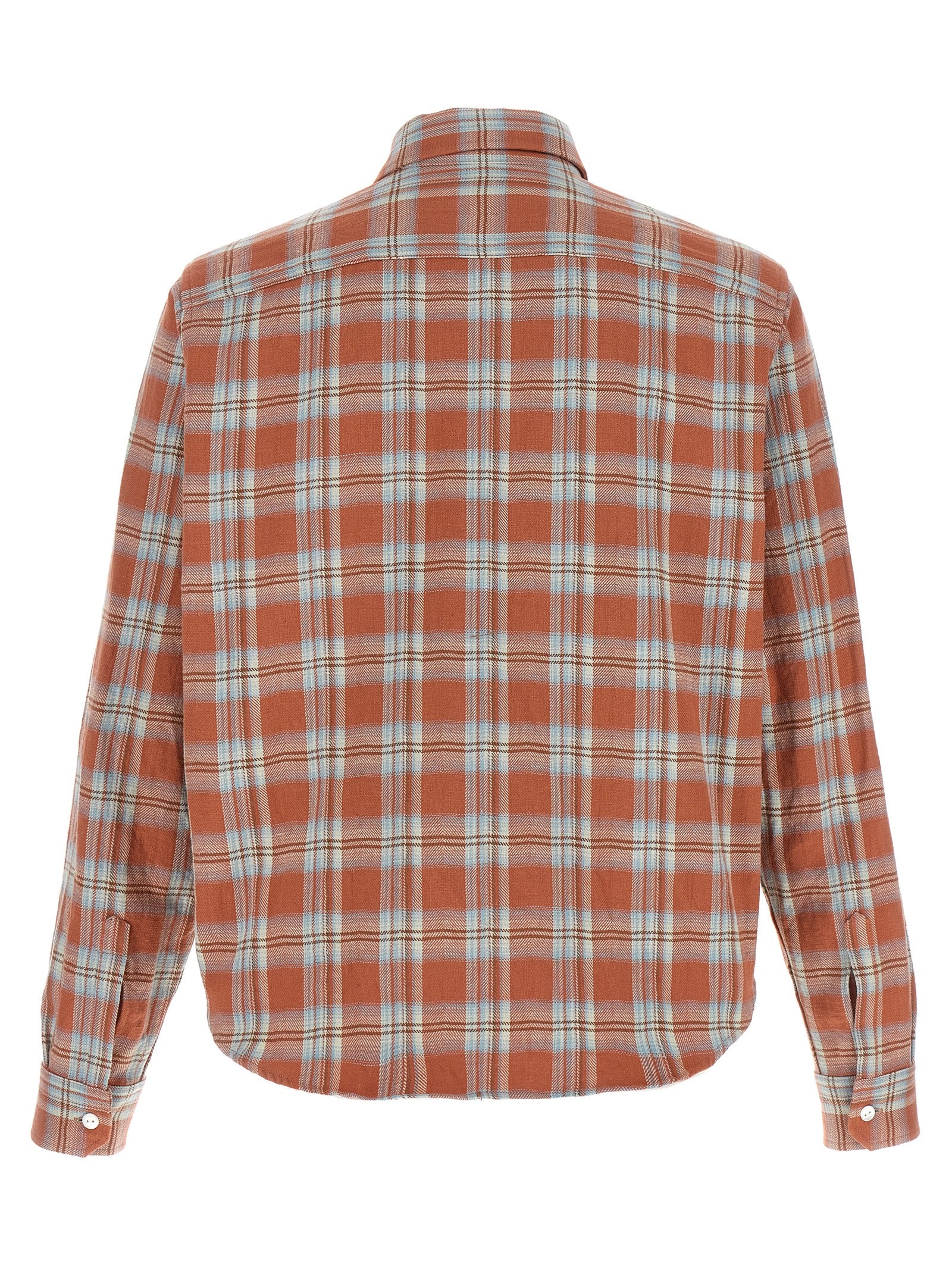 Shirt by SECOND/LAYER for men in cotton twill orange, patterned & checkered showcases a sharp silhouette, elegantly detailed with a sharp and sharp .