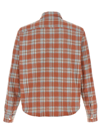 Shirt by SECOND/LAYER for men in cotton twill orange, patterned & checkered showcases a sharp silhouette, elegantly detailed with a sharp and sharp .