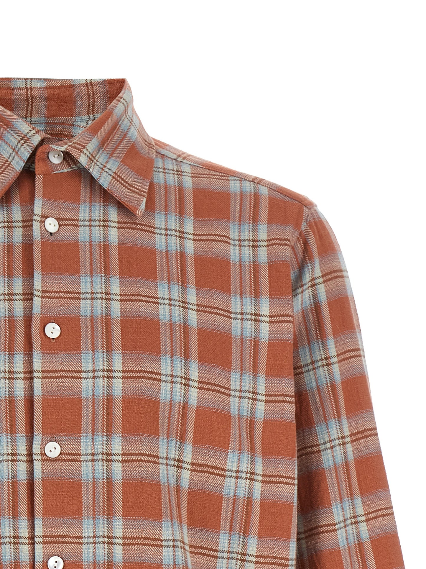 Shirt by SECOND/LAYER for men in cotton twill orange, patterned & checkered showcases a sleek silhouette, elegantly detailed with a sleek and for a sleek finish.