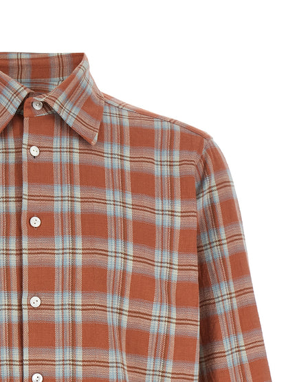 Shirt by SECOND/LAYER for men in cotton twill orange, patterned & checkered showcases a sleek silhouette, elegantly detailed with a sleek and for a sleek finish.
