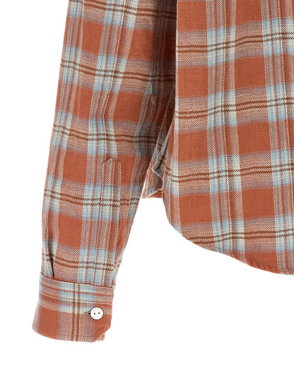 Shirt by SECOND/LAYER for men in cotton twill orange, patterned & checkered features an architectural silhouette with a refined and elegant for a architectural look.