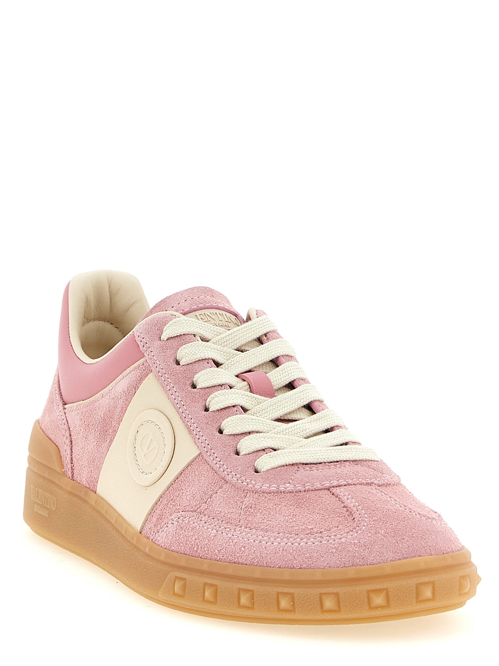 Sneakers by Valentino Garavani for women in calfskin leather multicolor, pink & signature features a chic design, perfectly showcasing the chic low-top style of this V Logo Women's Low Top Calfskin Leather Sneakers.