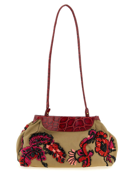 Dries Van Noten Cotton & Crocodile Skin Leather Clutch Handbag - Multicolor Print