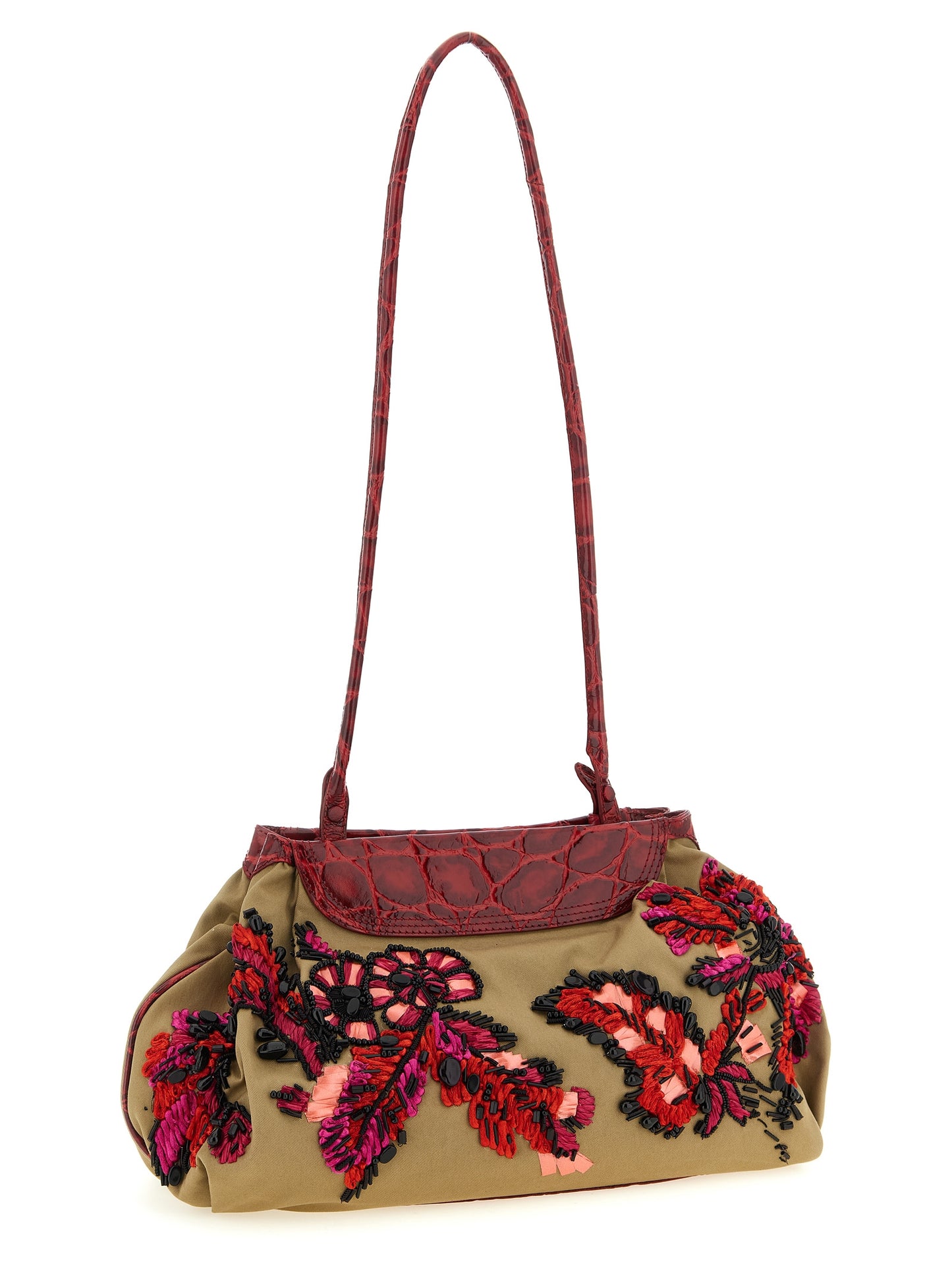 Dries Van Noten Cotton & Crocodile Skin Leather Clutch Handbag - Multicolor Print