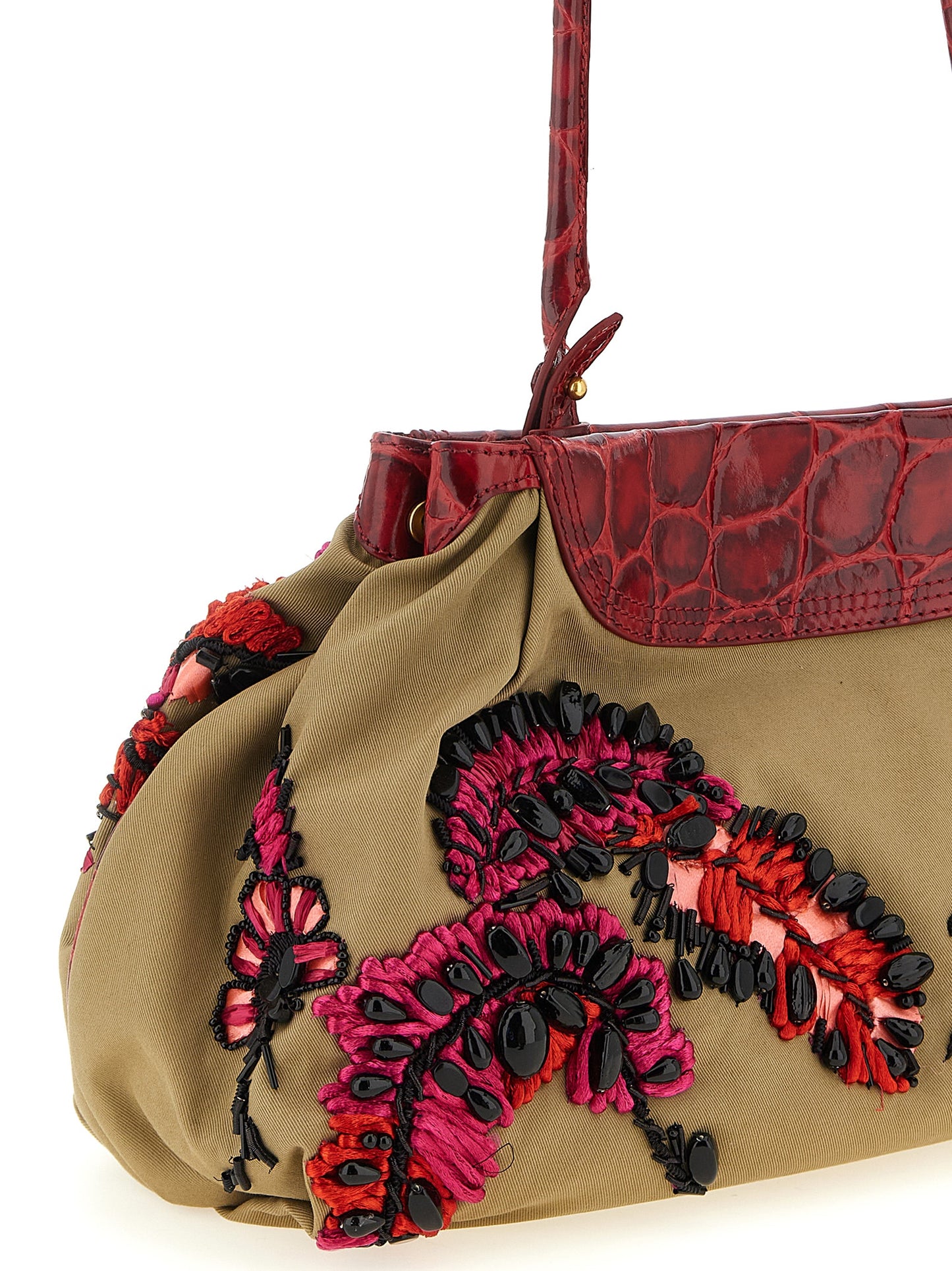 Dries Van Noten Cotton & Crocodile Skin Leather Clutch Handbag - Multicolor Print