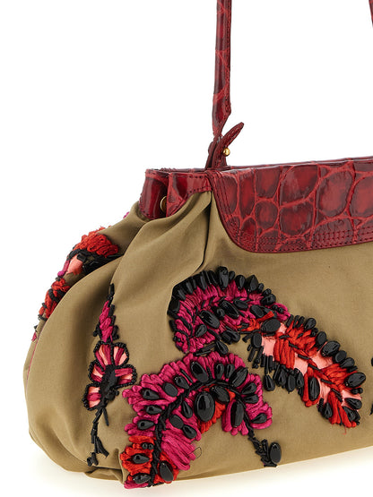 Dries Van Noten Cotton & Crocodile Skin Leather Clutch Handbag - Multicolor Print