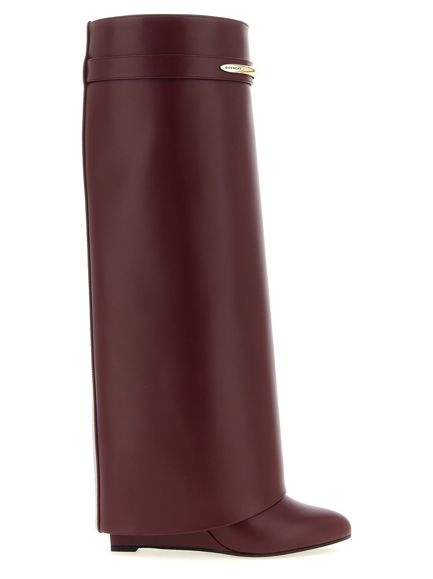 Wedge Over-The-Knee Boots by Givenchy for women in calfskin leather bordeaux showcases a impeccable silhouette as Women's Calfskin Leather Wedge Over-The-Knee Boots, artfully defined by a impeccable wedge and a impeccable pointed toe style.