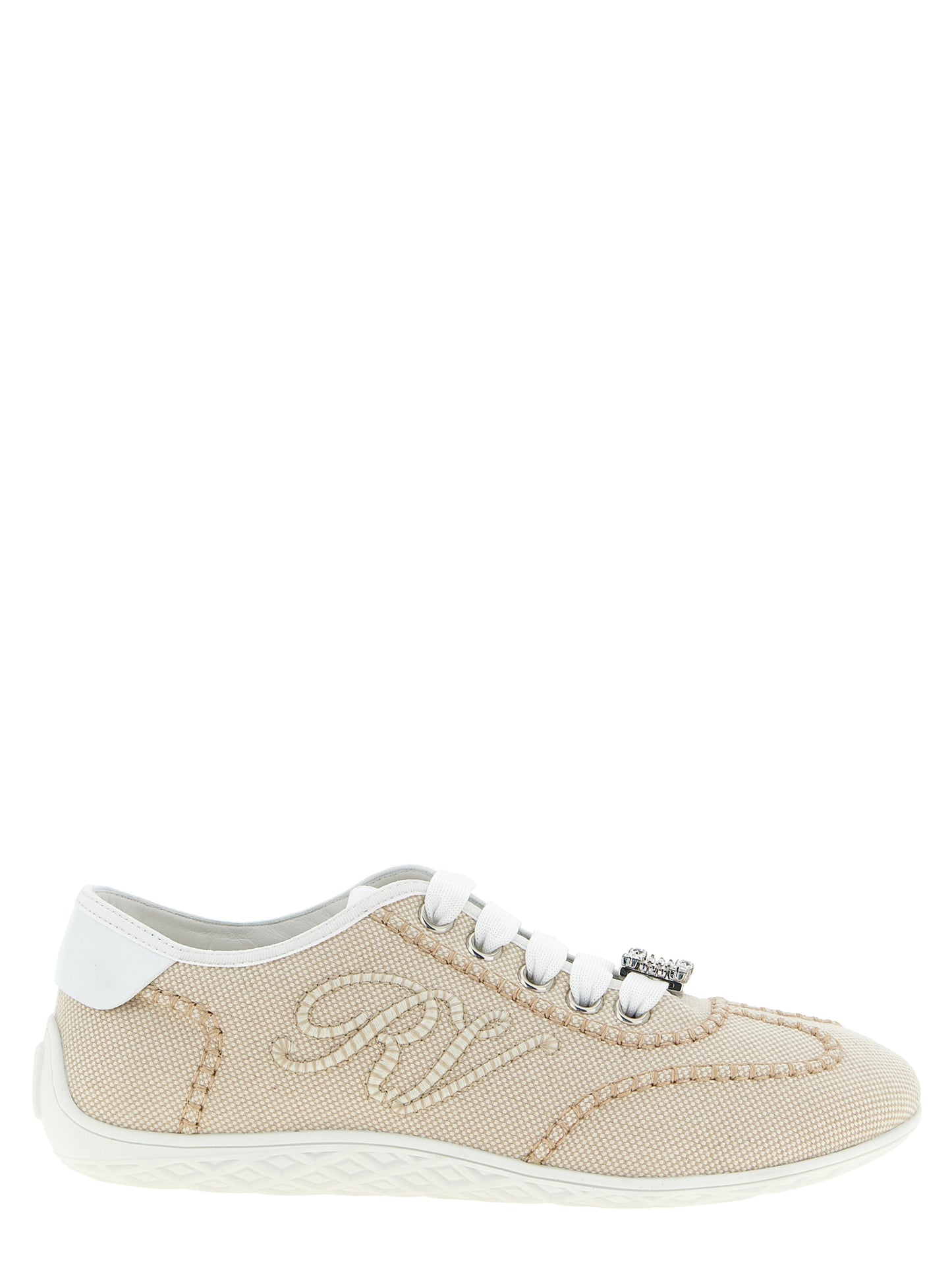 Sneakers by Roger Vivier for women in polyamide leather beige features an versatile design from the Viv Women's Low Top Polyamide Leather Sneakers collection, highlighting a versatile low-top style for a premium, high-fashion look.