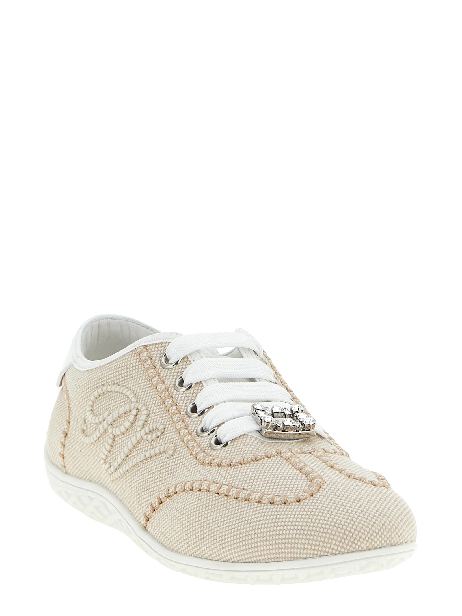 Sneakers by Roger Vivier for women in polyamide leather beige presents a on trend silhouette from the Viv Women's Low Top Polyamide Leather Sneakers collection, showcasing a on trend low-top style for an elevated aesthetic.