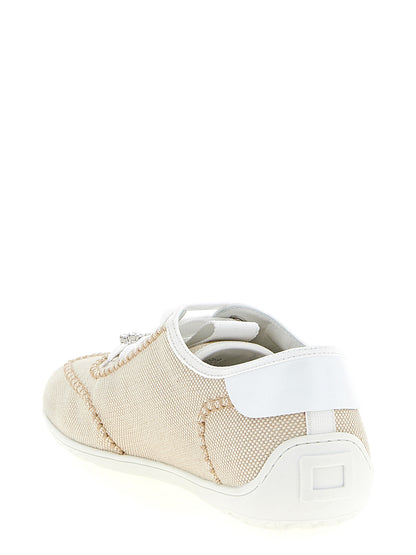 Sneakers by Roger Vivier for women in polyamide leather beige features an fashionable silhouette, showcasing the premium Viv Women's Low Top Polyamide Leather Sneakers in a fashionable low-top style that offers a fashionable finish for refined style.
