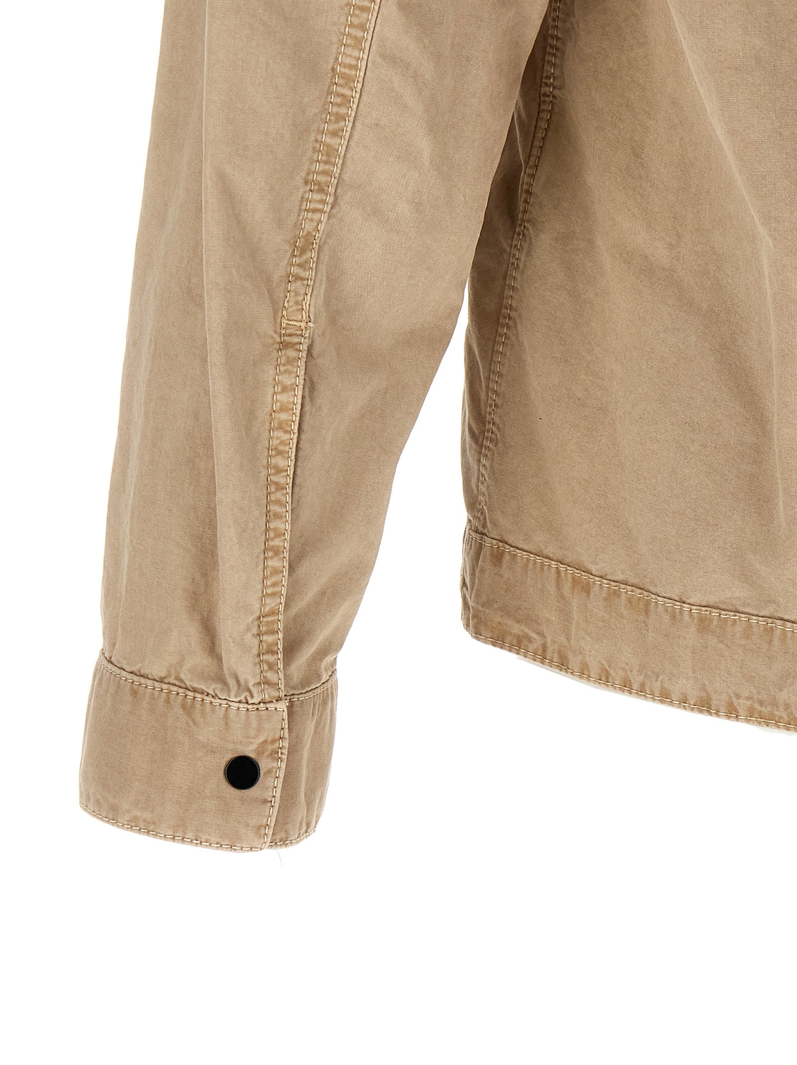 Overshirt by Stone Island for men in cotton canvas beige & signature showcases a sharp silhouette, elegantly detailed with a sharp and sharp .