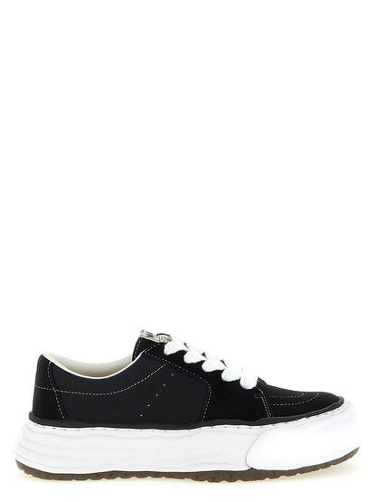 Sneakers by Maison Mihara Yasuhiro for men in suede cowhide leather & canvas black features a chic design, perfectly showcasing the chic fashion style of this Men's Fashion Suede Cowhide Leather & Canvas Sneakers.