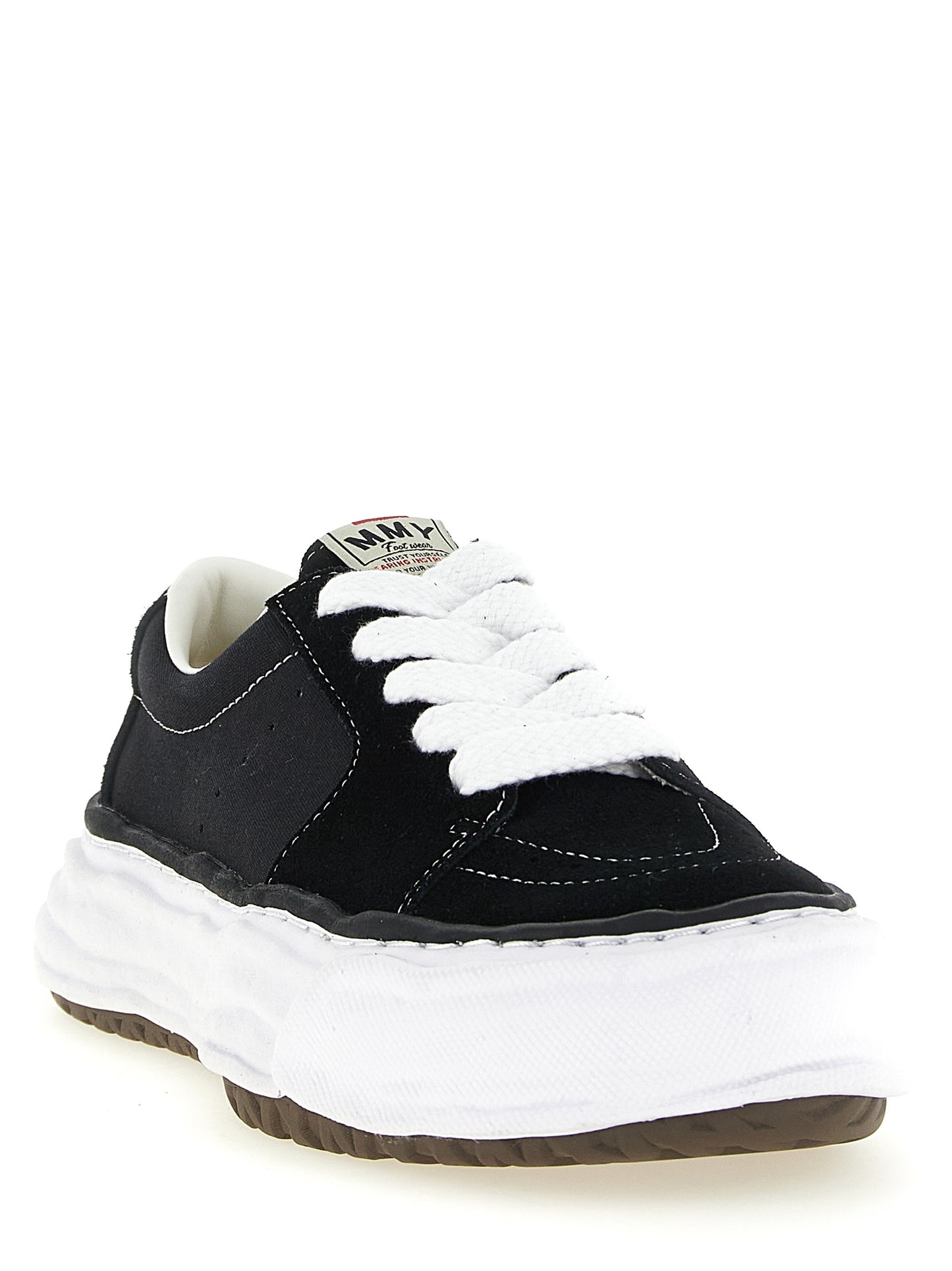 Sneakers by Maison Mihara Yasuhiro for men in suede cowhide leather & canvas black features a chic design, perfectly showcasing the chic fashion style of this Men's Fashion Suede Cowhide Leather & Canvas Sneakers.
