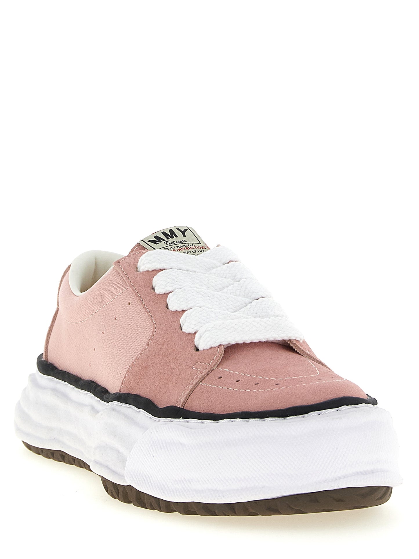Sneakers by Maison Mihara Yasuhiro for men in suede cowhide leather & canvas multicolor & pink features an fashionable silhouette, showcasing the premium Men's Fashion Suede Cowhide Leather & Canvas Sneakers in a fashionable fashion style that offers a fashionable finish for refined style.