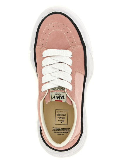 Sneakers by Maison Mihara Yasuhiro for men in suede cowhide leather & canvas multicolor & pink features an timeless silhouette from the Men's Fashion Suede Cowhide Leather & Canvas Sneakers collection, showcasing a signature fashion style with an timeless finish.