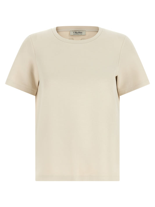Activewear T-Shirt by S Max Mara for women in stretch polyester cotton beige features an ergonomic design with , highlighting a ergonomic short-sleeve length and ergonomic crew neckline for a high-performance look.