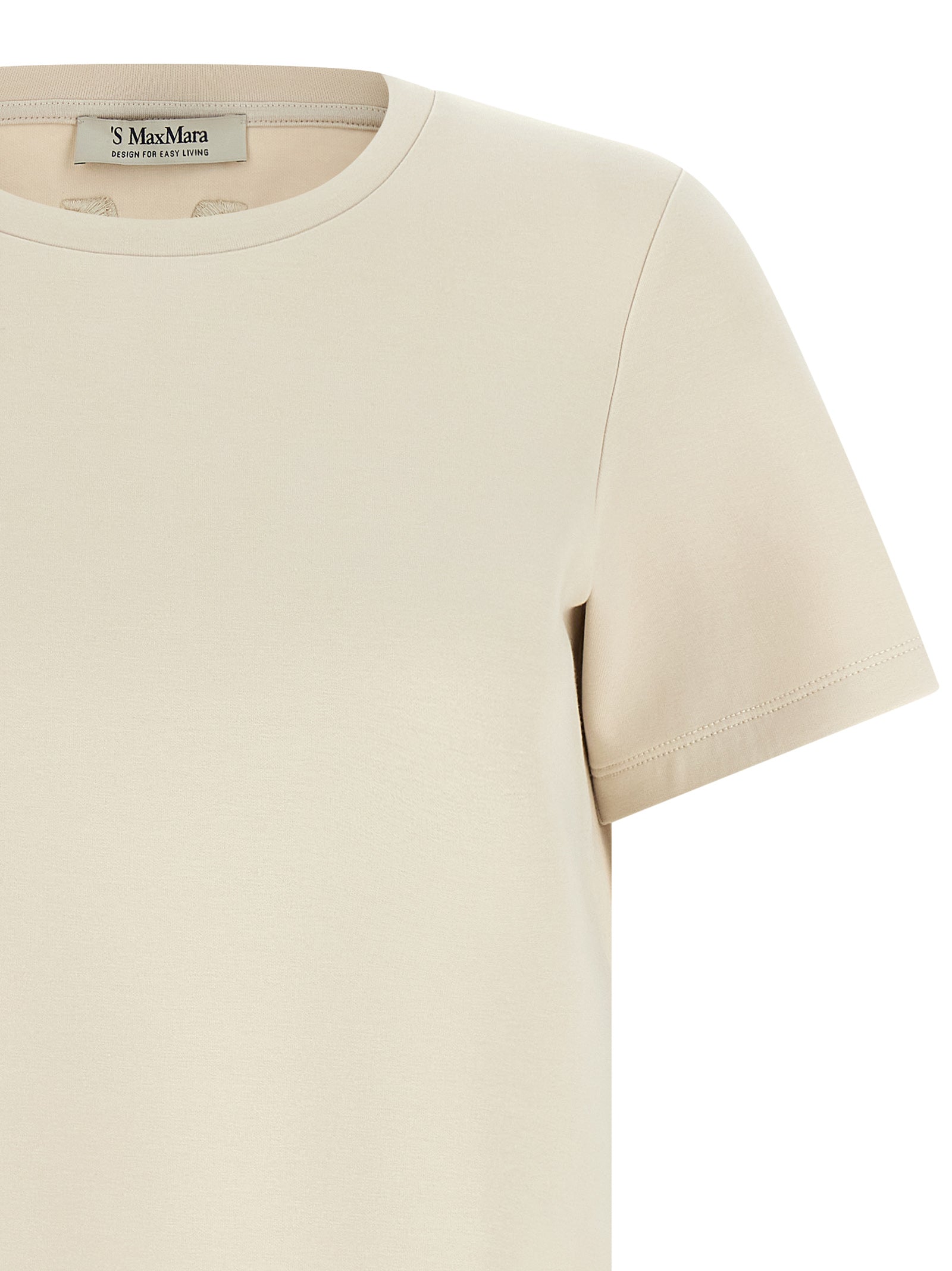 Activewear T-Shirt by S Max Mara for women in stretch polyester cotton beige features an athletic silhouette with sleeves and a crew neckline neckline, enhanced by high-performance .