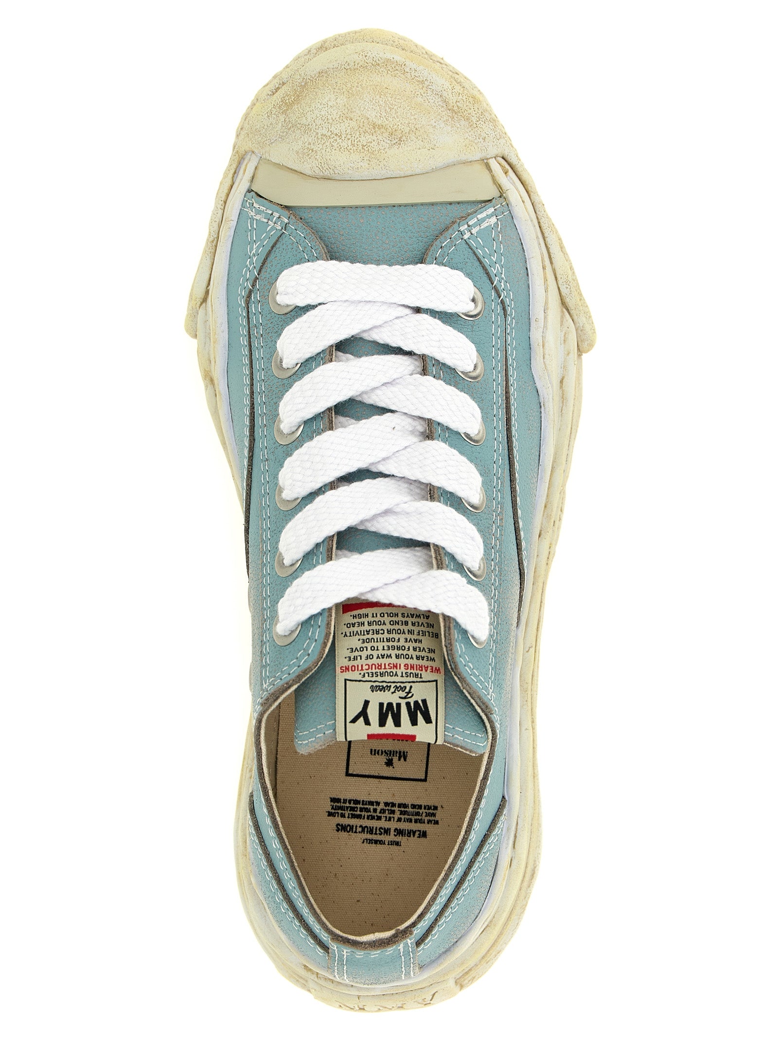 Sneakers by Maison Mihara Yasuhiro for men in cowhide leather light-blue & natural features a chic design, perfectly showcasing the chic low-top style of this Men's Low Top Cowhide Leather Sneakers.