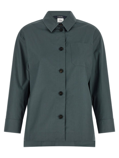 Blouse by S Max Mara for women in cotton gray & horn showcases a sublime silhouette, artfully detailed with a sublime and long-sleeve for a sophisticated, sublime finish.