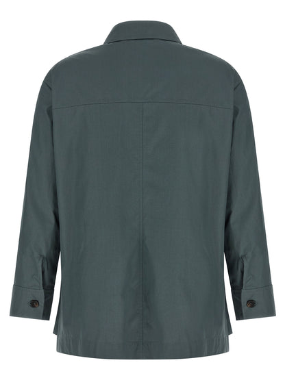 Blouse by S Max Mara for women in cotton gray & horn showcases a sharp silhouette, elegantly detailed with a sharp and sharp .
