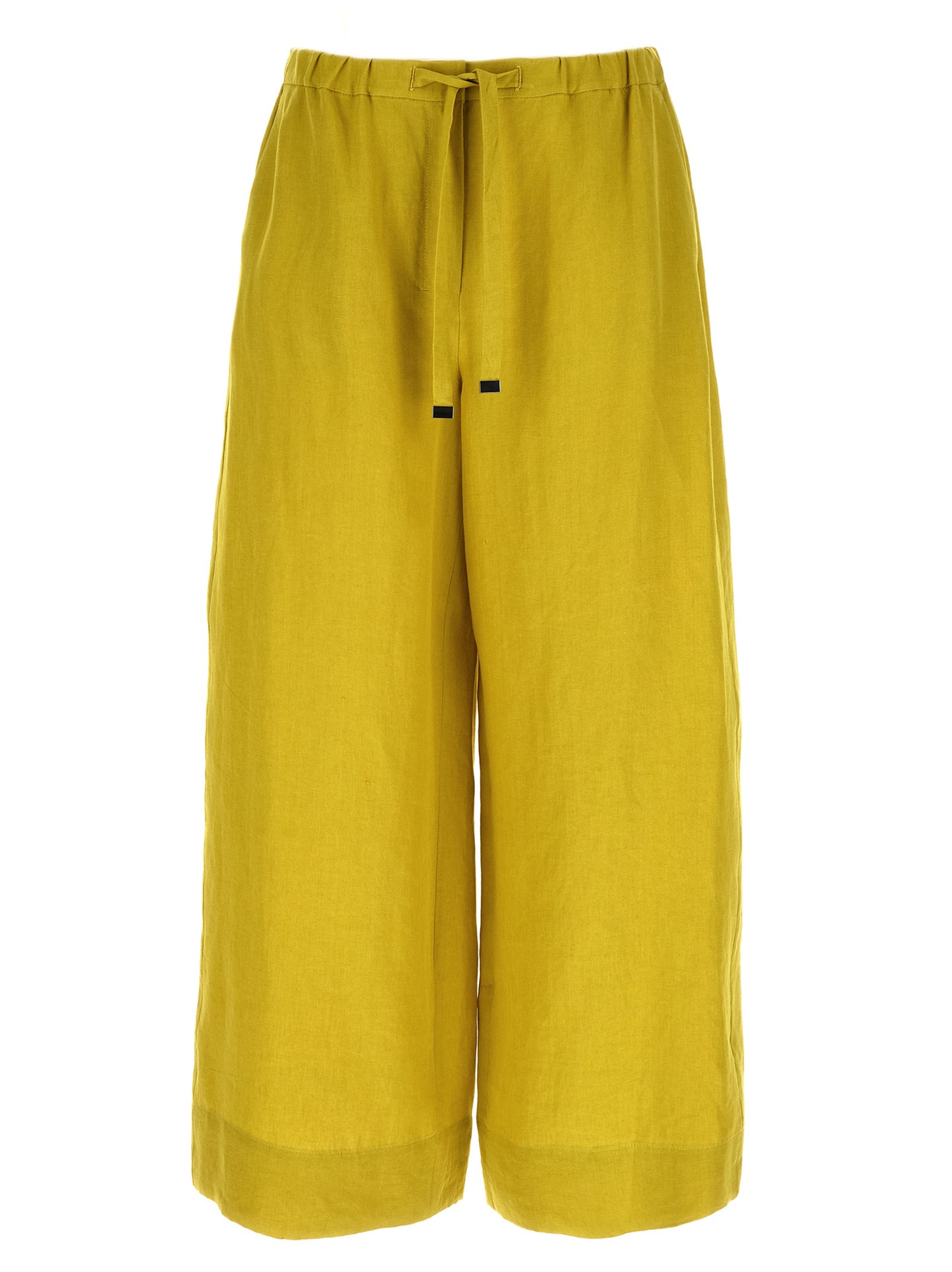 Trousers by S Max Mara for women in linen bicolour & yellow presents a smart silhouette, meticulously detailed with a smart straight, relaxed-fit, wide & cropped, a smart cropped, and a smart .
