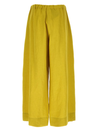 Trousers by S Max Mara for women in linen bicolour & yellow features an on trend silhouette, showcasing a sophisticated straight, relaxed-fit, wide & cropped with a cropped and for an on trend finish.