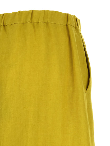 Trousers by S Max Mara for women in linen bicolour & yellow features a sculptural silhouette, showcasing a sculptural straight, relaxed-fit, wide & cropped and cropped with a sophisticated for a sculptural finish.