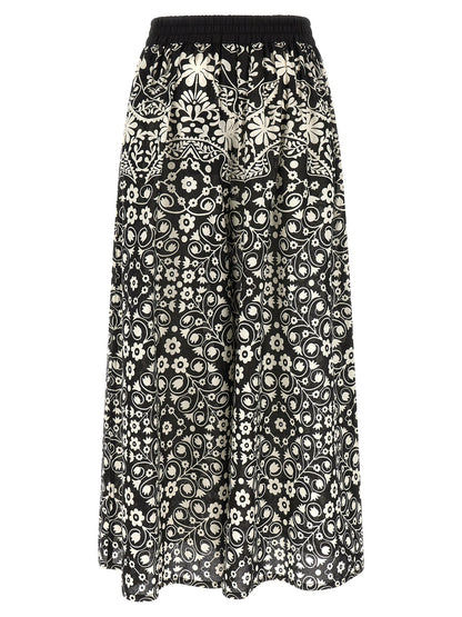 Max Mara Women's Flared Wide Cropped Cotton Trousers - Bicolour Black White Print