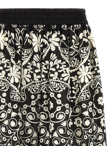 Max Mara Women's Flared Wide Cropped Cotton Trousers - Bicolour Black White Print