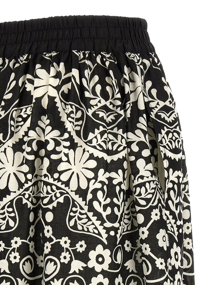 Max Mara Women's Flared Wide Cropped Cotton Trousers - Bicolour Black White Print