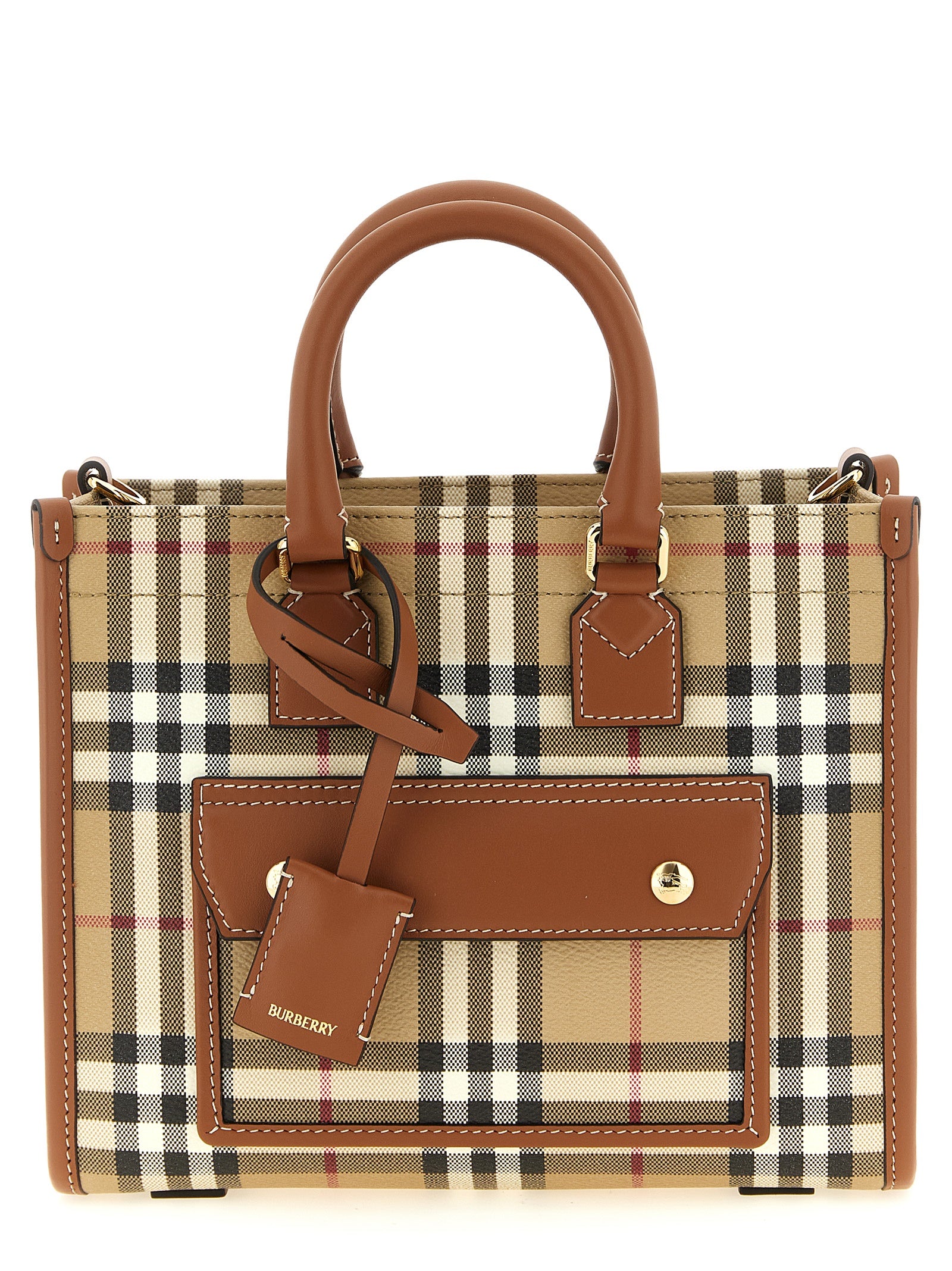 Mini Crossbody Travel Satchel Tote Bag by Burberry for women in poly cotton & calfskin leather beige features a distinguished Freya Poly Cotton & Calfskin Leather Mini Crossbody Travel Satchel Tote Bag design, complete with a secure , ample external-pockets, and versatile crossbody-strap, shoulder-strap, adjustable-strap & detachable-strap for a distinguished look.