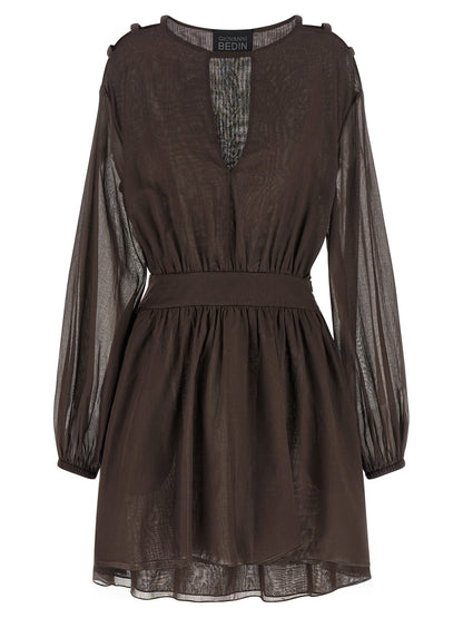 Giovanni Bedin Women's Flared One Shoulder Asymmetric Long-Sleeve Cotton Dress - Brown