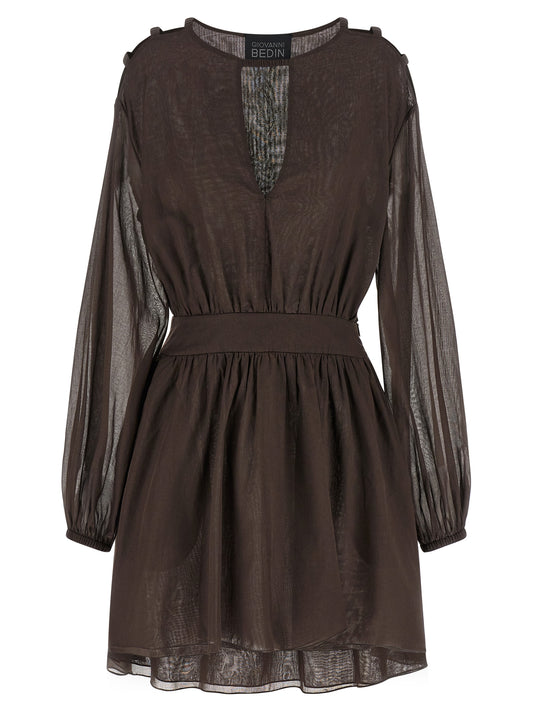 Giovanni Bedin Women's Flared One Shoulder Asymmetric Long-Sleeve Cotton Dress - Brown