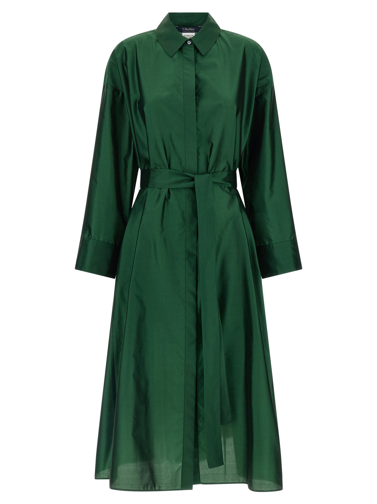 S Max Mara Women's Flared Shirt Polyester & Silk Midi Dress - Bicolour Green