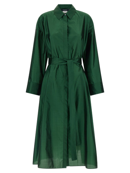 S Max Mara Women's Flared Shirt Polyester & Silk Midi Dress - Bicolour Green