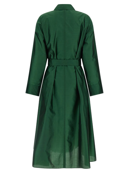 S Max Mara Women's Flared Shirt Polyester & Silk Midi Dress - Bicolour Green