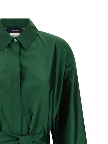 S Max Mara Women's Flared Shirt Polyester & Silk Midi Dress - Bicolour Green