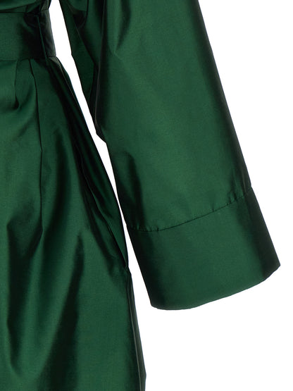 S Max Mara Women's Flared Shirt Polyester & Silk Midi Dress - Bicolour Green