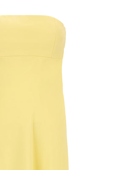 Dress by Giovanni Bedin for women in silk chiffon bicolour & yellow presents a sinuous silhouette, showcasing a sophisticated and detailed with a sinuous long for a refined finish.