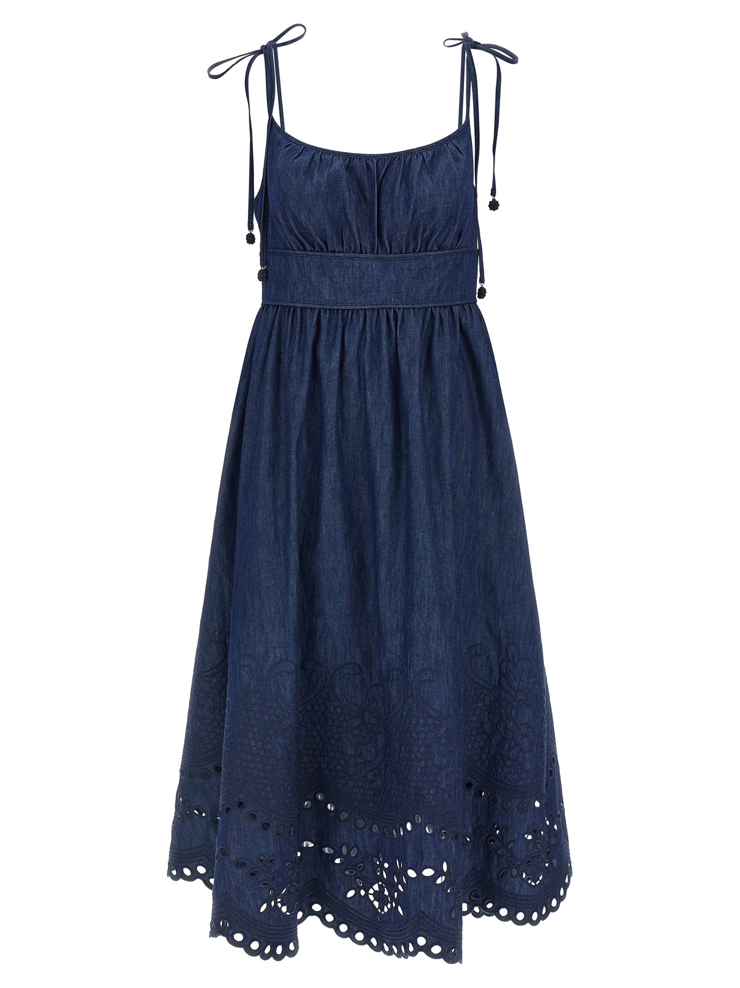 Dress by Zimmermann for women in denim cotton blue features an magnificent silhouette, artfully detailed with a magnificent round square neckline and that flows into an magnificent midi.