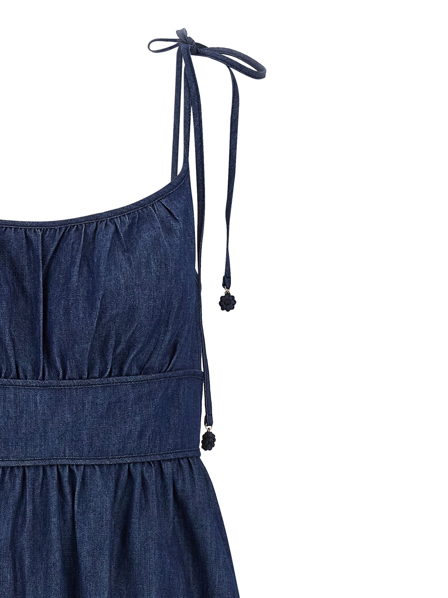 Dress by Zimmermann for women in denim cotton blue features an sultry silhouette defined by a round square neckline and , falling to an sultry midi for a sultry look.