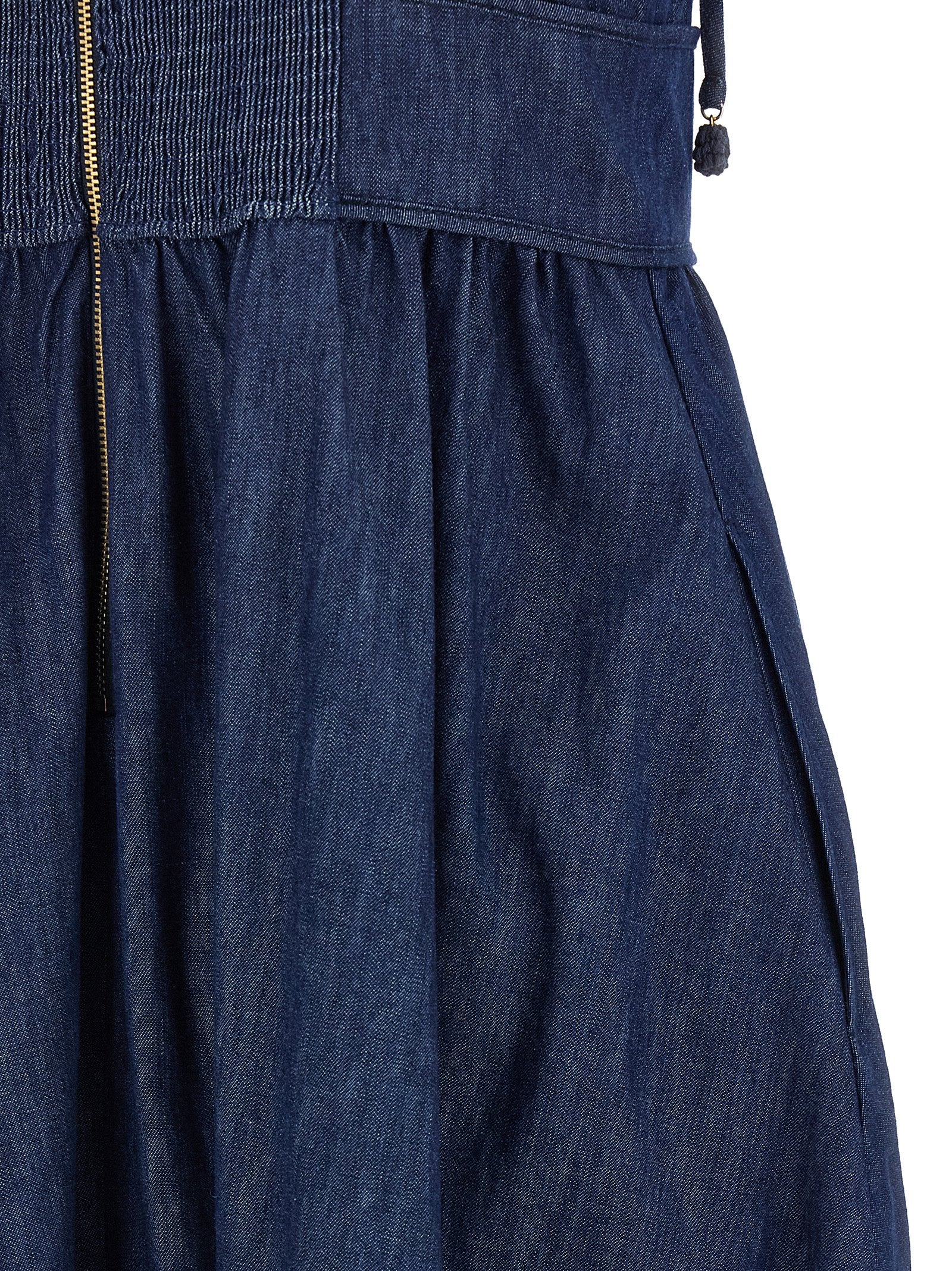 Dress by Zimmermann for women in denim cotton blue features an eye catching silhouette with a sophisticated , elegant , and a refined midi for a eye catching aesthetic.