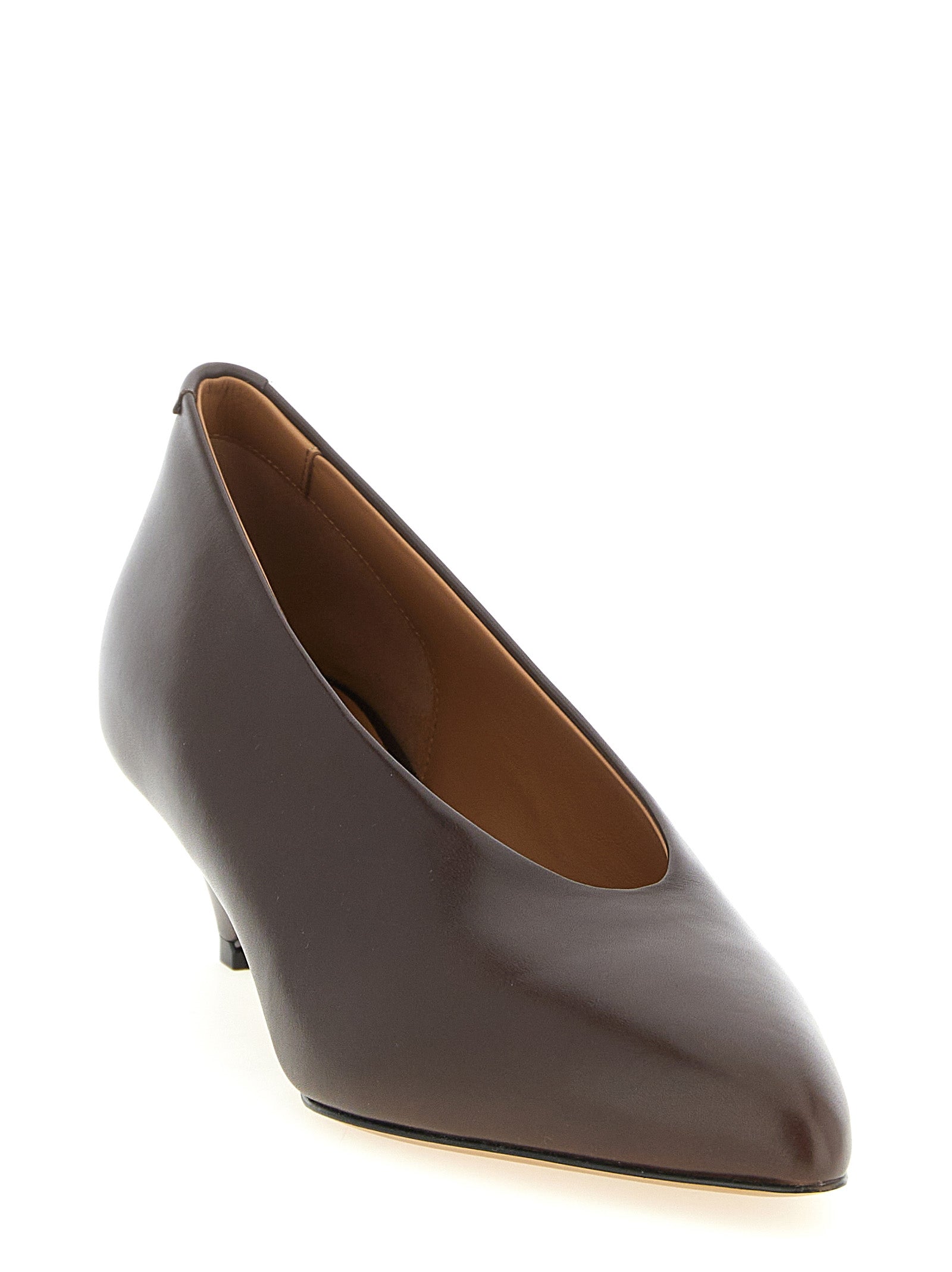 Mid-Heel Pumps Heels by Jil Sander for women in calfskin leather brown features a effortlessly chic Women's Calfskin Leather Mid-Heel Pumps Heels design with a sophisticated mid-heel and elegant almond toe style.