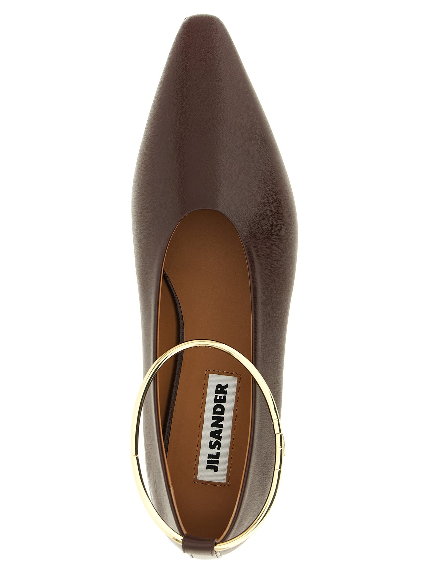 Ballet Flat Shoes by Jil Sander for women in goatskin leather brown features an statuesque silhouette from the Women's Goatskin Leather Ballet Flat Shoes collection, showcasing a and a statuesque pointed toe style for a statuesque look.