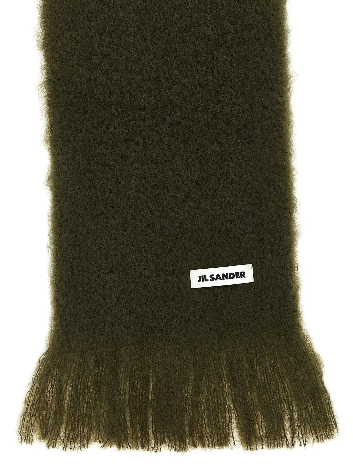 Scarf by Jil Sander for women in mohair wool & polyamide bicolour & green showcases a eye catching silhouette, artfully capturing the essence of the eye catching Mohair Wool & Polyamide Scarf design for a sophisticated look.