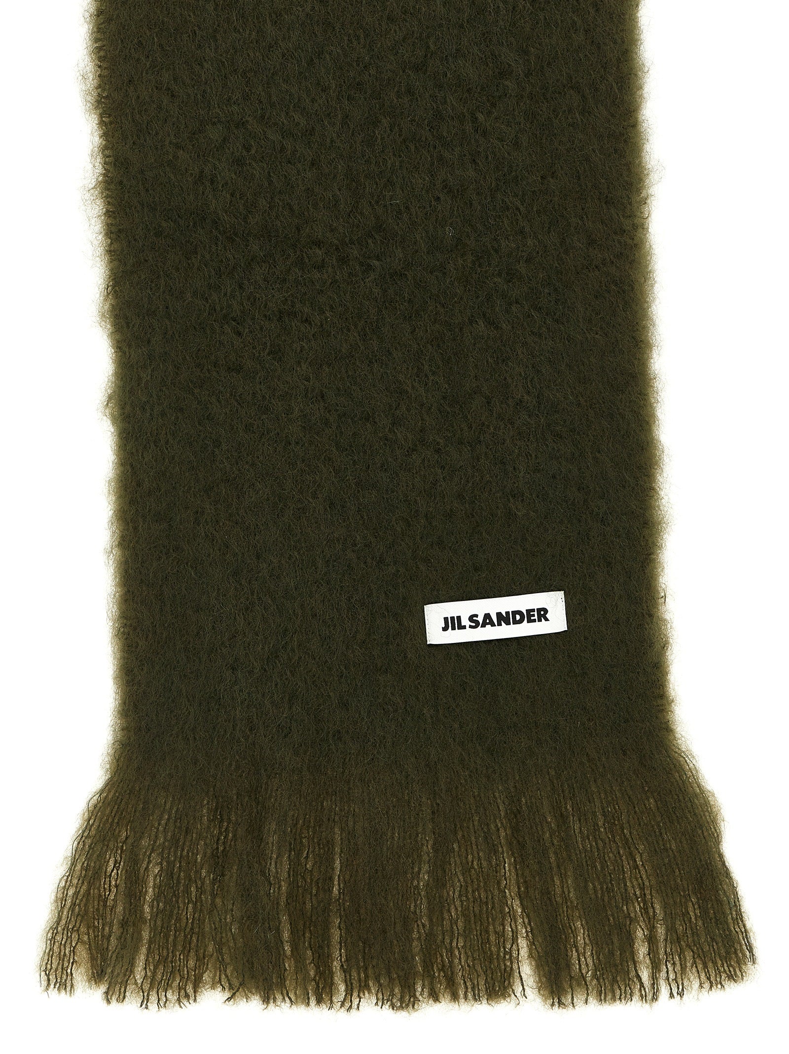 Scarf by Jil Sander for women in mohair wool & polyamide bicolour & green showcases a eye catching silhouette, artfully capturing the essence of the eye catching Mohair Wool & Polyamide Scarf design for a sophisticated look.