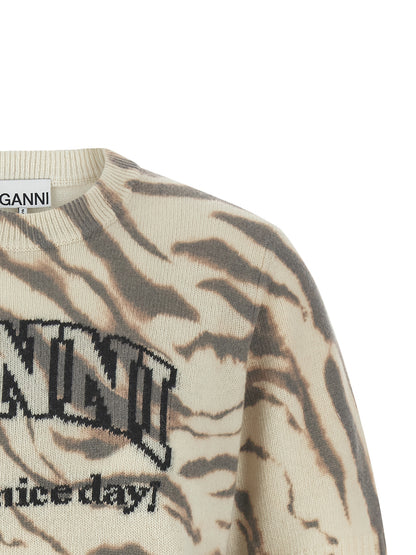 Cardigan by Ganni for women in polyamide wool multicolor, zebra & print features an crisp silhouette, showcasing a sophisticated crew neckline and detail for a truly crisp finish.