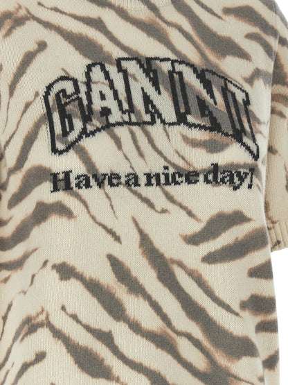 Cardigan by Ganni for women in polyamide wool multicolor, zebra & print showcases a captivating silhouette, artfully detailed with a captivating and for a truly sophisticated captivating look.