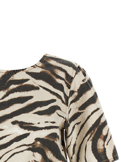 Shirt by Ganni for women in organic cotton denim multicolor, zebra, patterned & print showcases a sleek silhouette, elegantly detailed with a sleek round neckline and for a sleek finish.