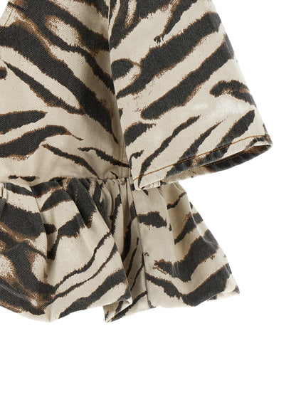 Shirt by Ganni for women in organic cotton denim multicolor, zebra, patterned & print, featuring a nuanced and nuanced for a sophisticated finish.